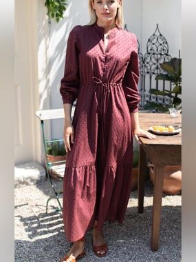 Emerson Fry Burgundy Swiss Dot Dress